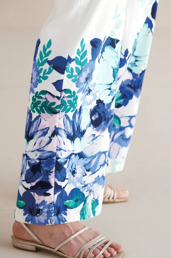 Into The Blues | The Floral Shop-Soft Surroundings Petites Ronna Linen Blend Wide Leg Pants Watercolor Floral