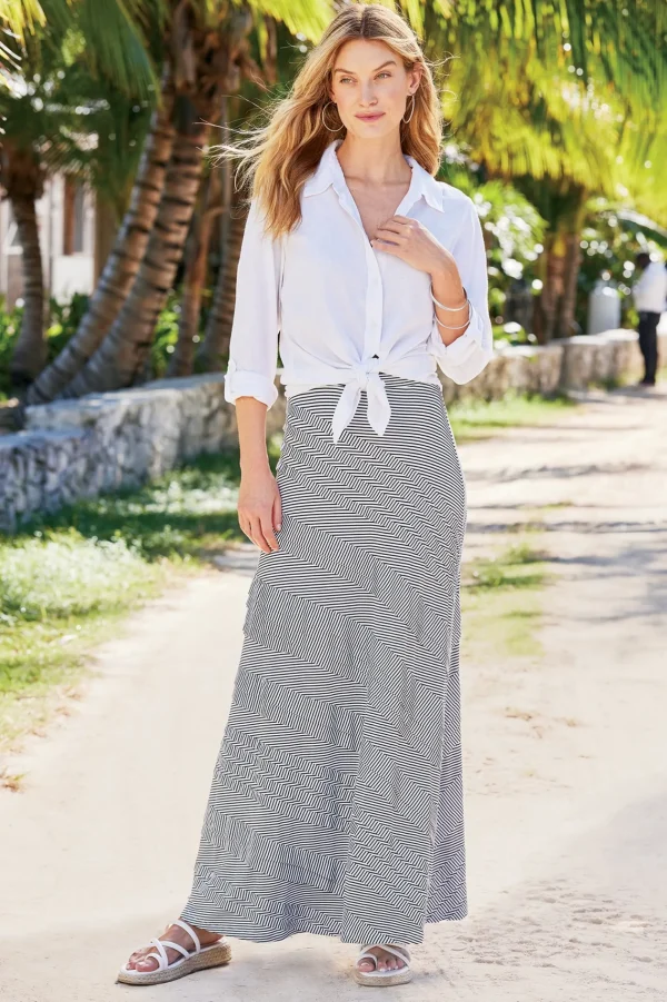 Global Artistry | Skirts-Soft Surroundings Petites Rosemary Skirt Black/White Stripe