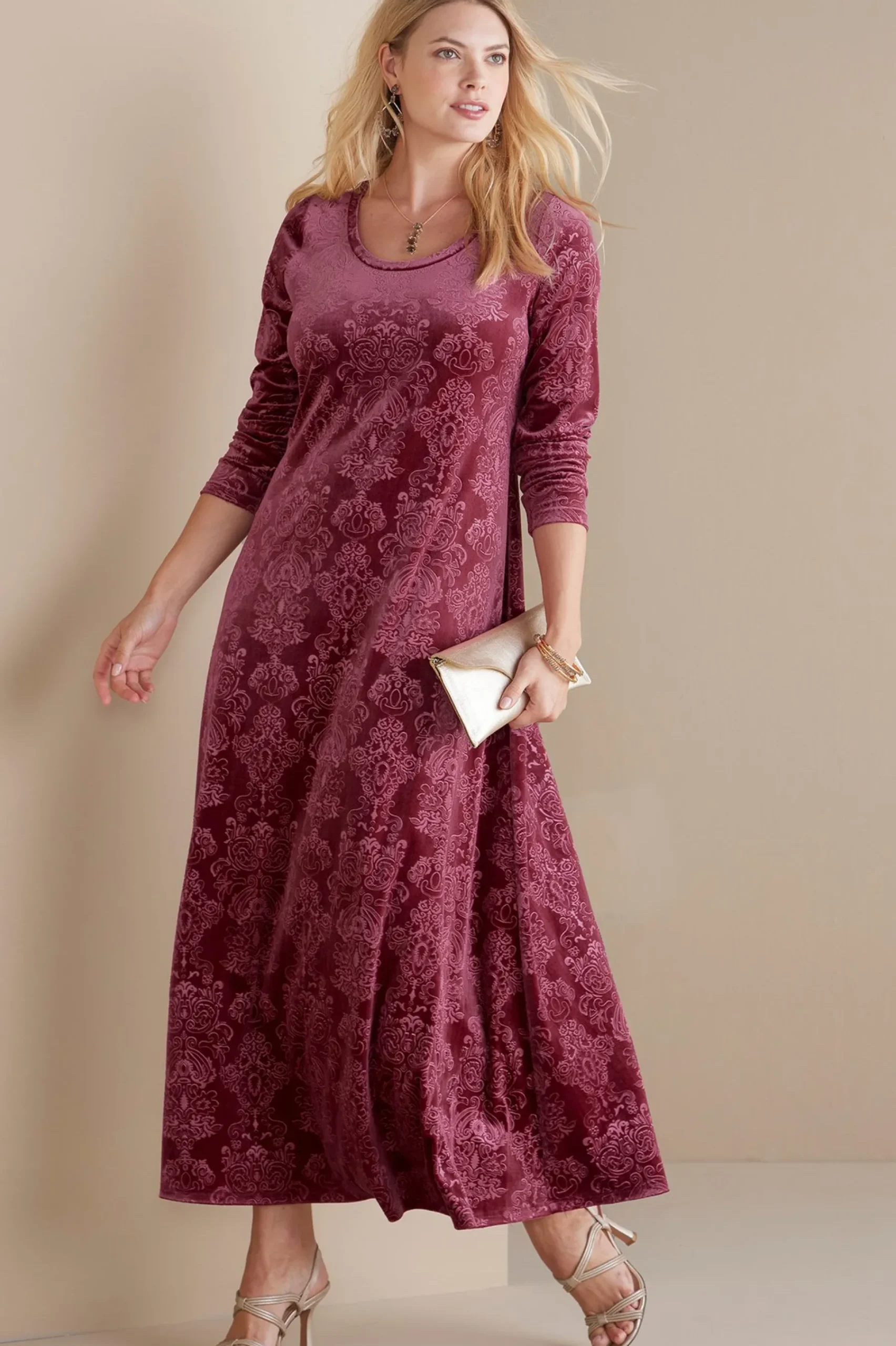 petites_santiago_embossed_0.webp Feminine Flourish | Dresses-Soft Surroundings Petites Santiago Embossed Velvet Dress