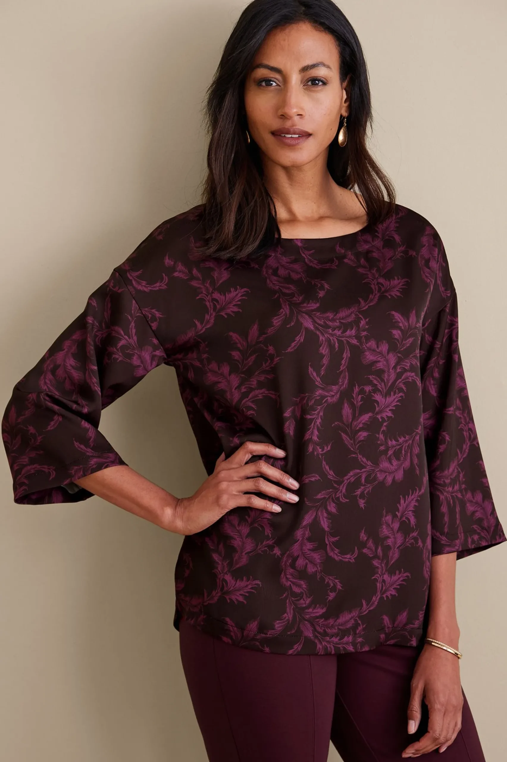 petites_selina_top_0.webp three quarter length | pullovers-Soft Surroundings Petites Selina Top Wine Botanical