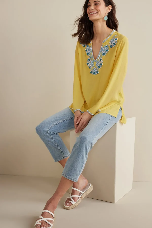 Global Artistry-Soft Surroundings Petites Soraya Embellished Tunic Sunstruck
