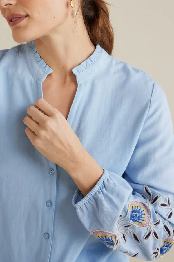Into The Blues-Soft Surroundings Petites Titania Embroidered Top Chambray Blue