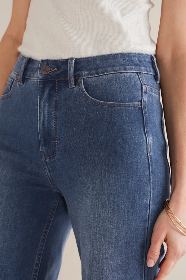Jeans-Soft Surroundings Petites Ultimate Denim Wide Leg Crop Jeans Mirror Lake Wash