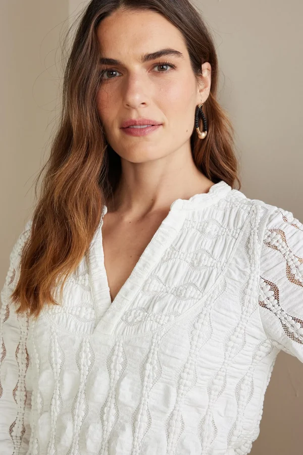 three quarter length | pullovers-Soft Surroundings Priya Knit Lace Tunic White