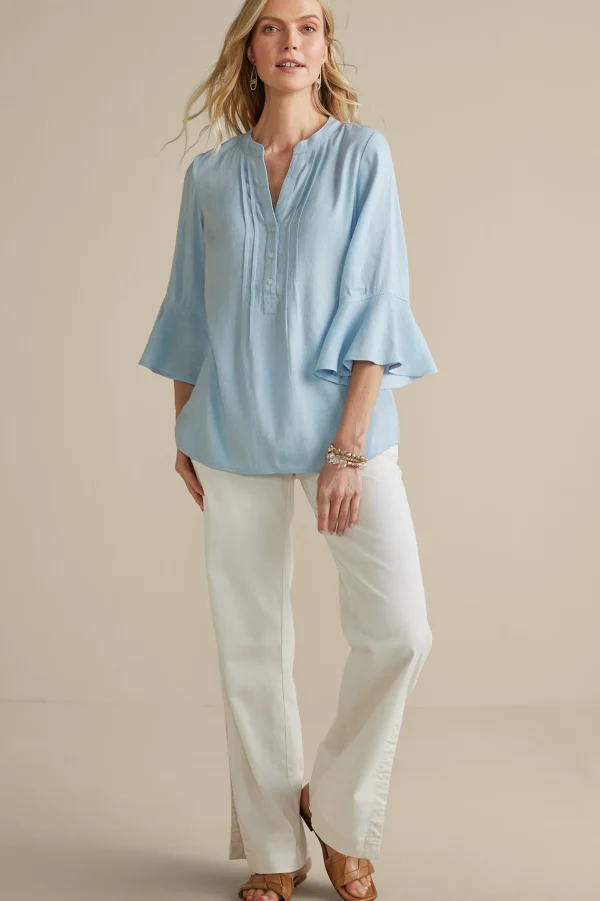 Feminine Flourish | Into The Blues-Soft Surroundings Raisa Linen Blend Top Blue Bell
