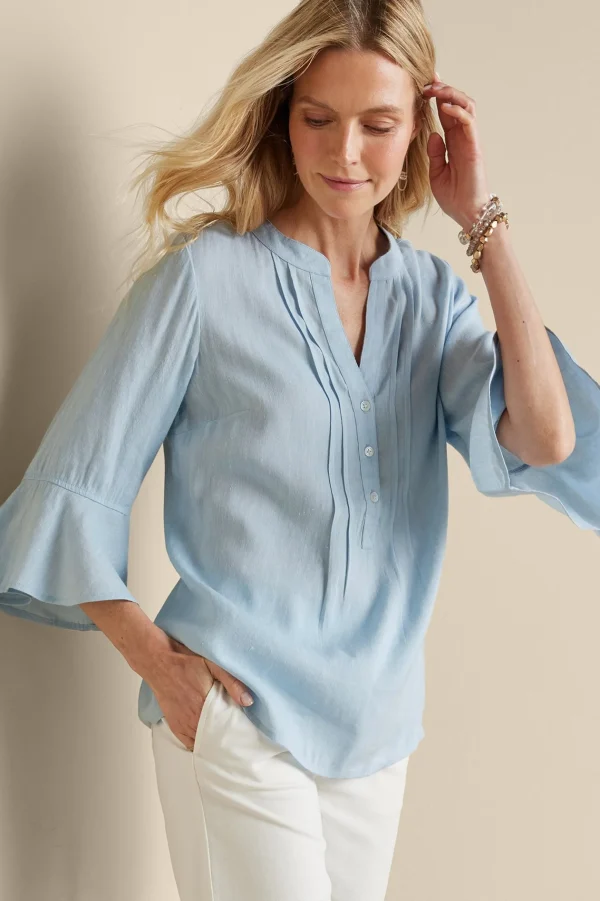 Feminine Flourish | Into The Blues-Soft Surroundings Raisa Linen Blend Top Blue Bell