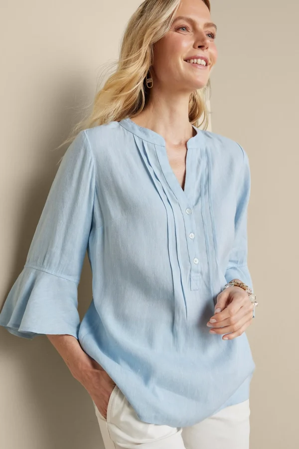 Feminine Flourish | Into The Blues-Soft Surroundings Raisa Linen Blend Top Blue Bell