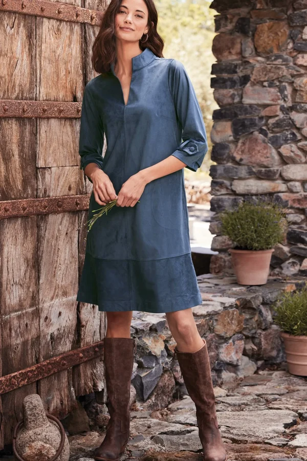 Into The Blues | casual-Soft Surroundings Rani Faux Suede Dress Navy Sea