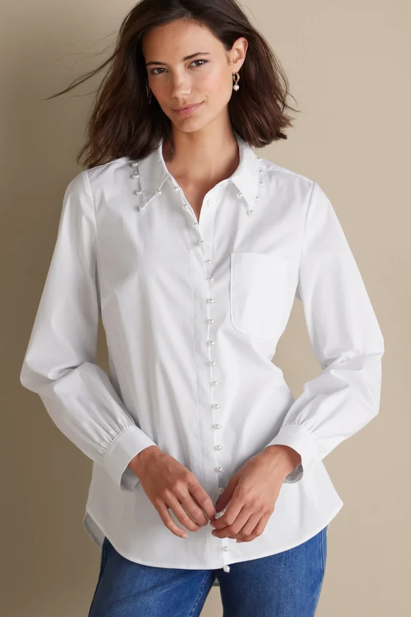Everyday Styles | long sleeve-Soft Surroundings Rania Pearl Shirt White