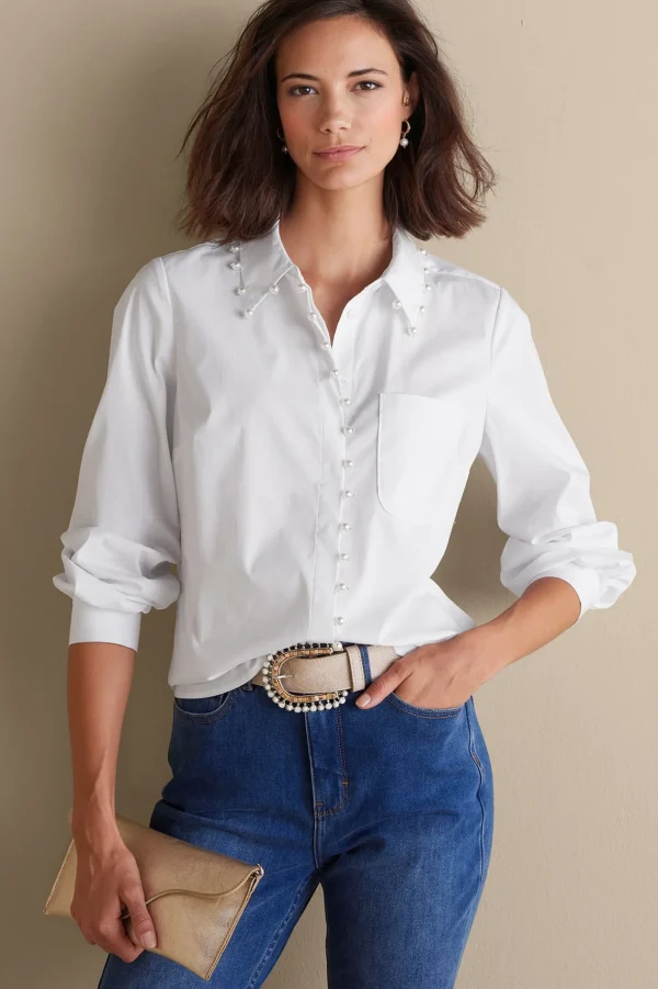 Everyday Styles | long sleeve-Soft Surroundings Rania Pearl Shirt White