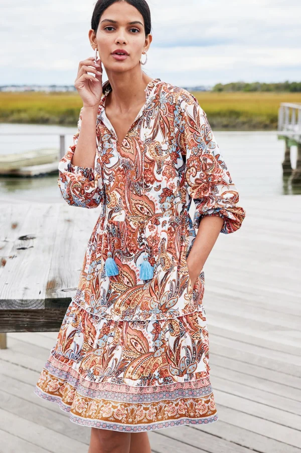 Vacation Shop | vacation dresses-Soft Surroundings Sadie Short Dress Coral Paisley