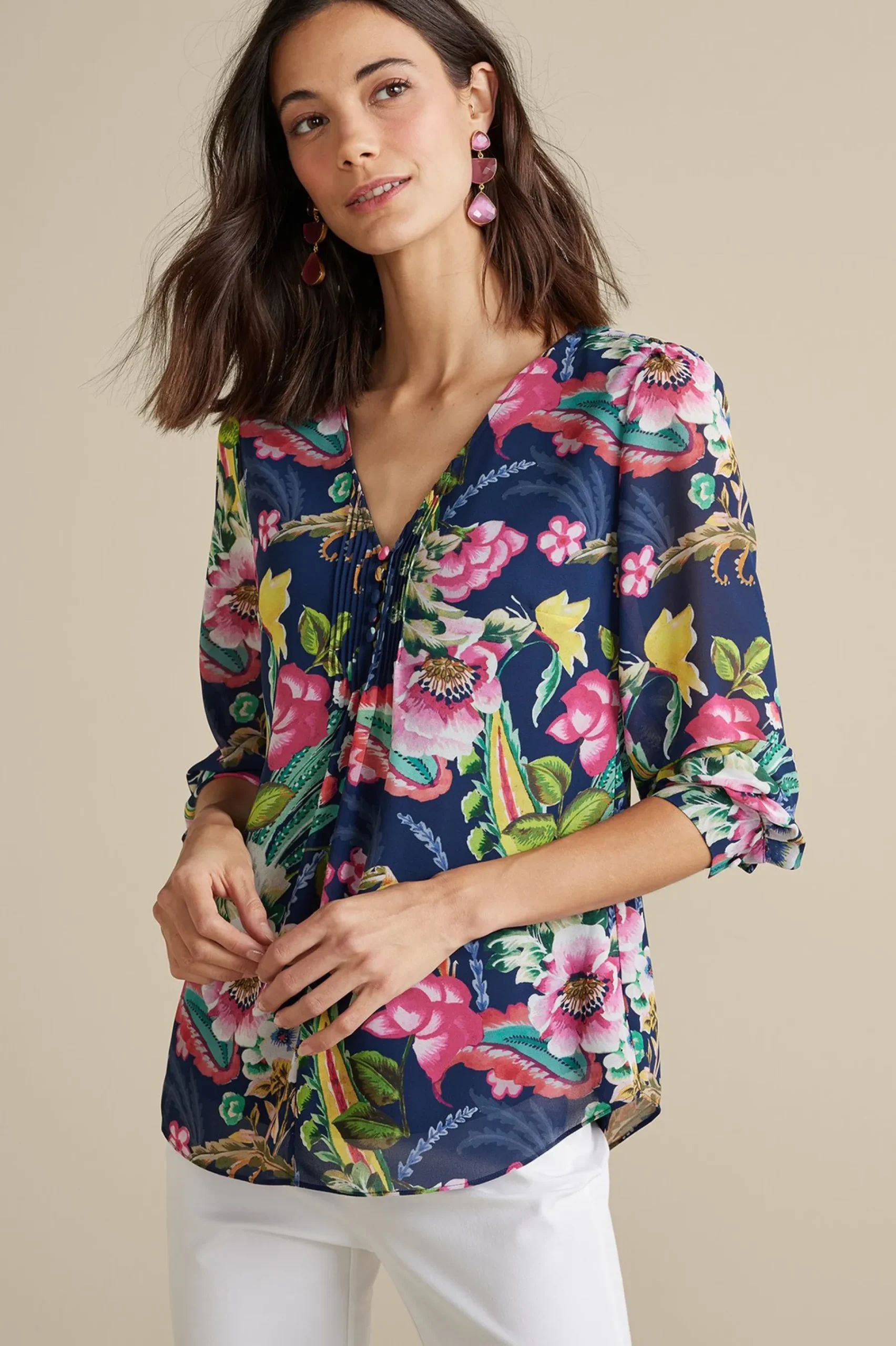 samantha_georgette_top_0.webp Feminine Flourish | Vacation Shop-Soft Surroundings Samantha Georgette Top Navy Paisley