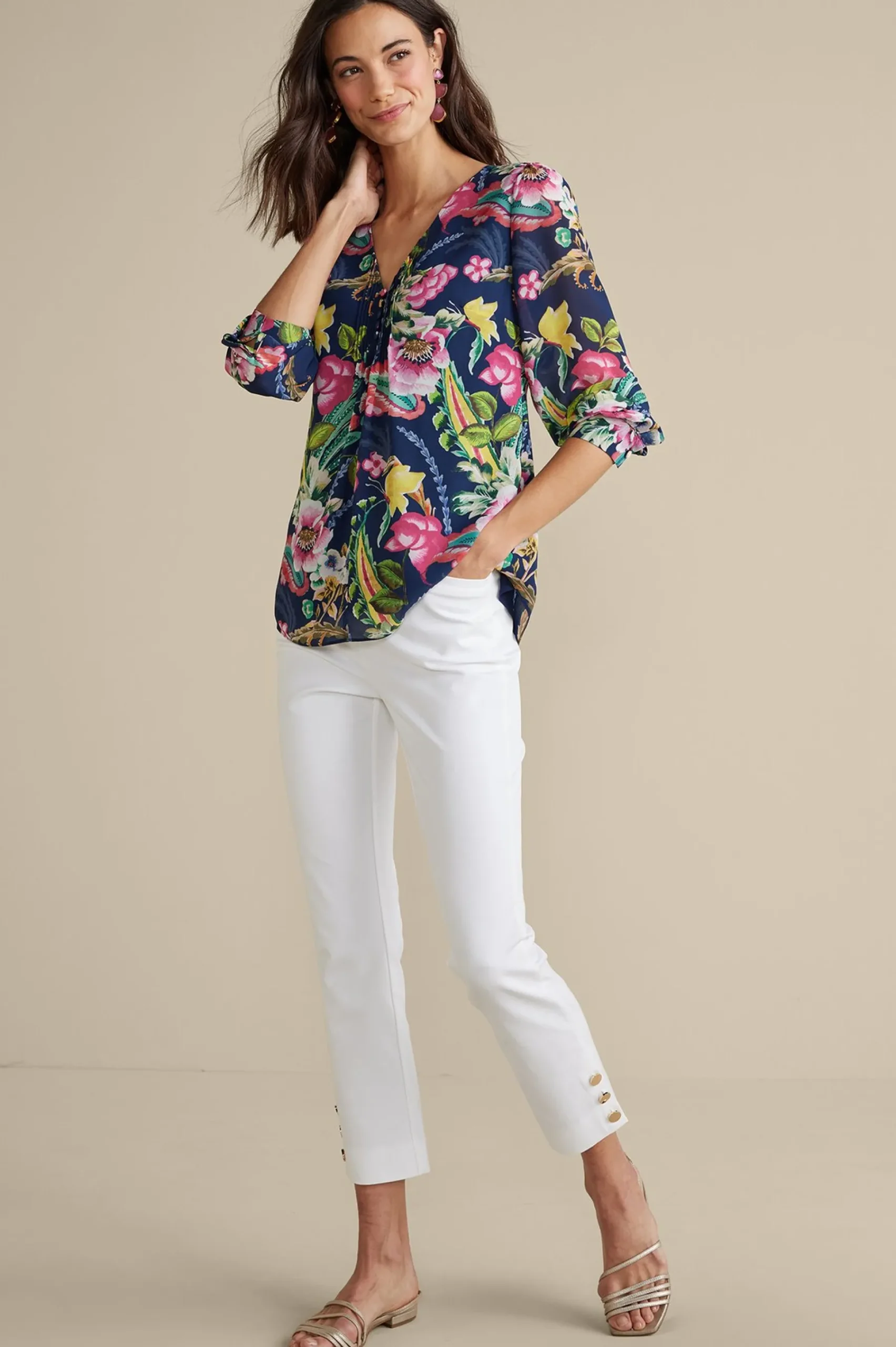samantha_georgette_top_1.webp Feminine Flourish | Vacation Shop-Soft Surroundings Samantha Georgette Top Navy Paisley