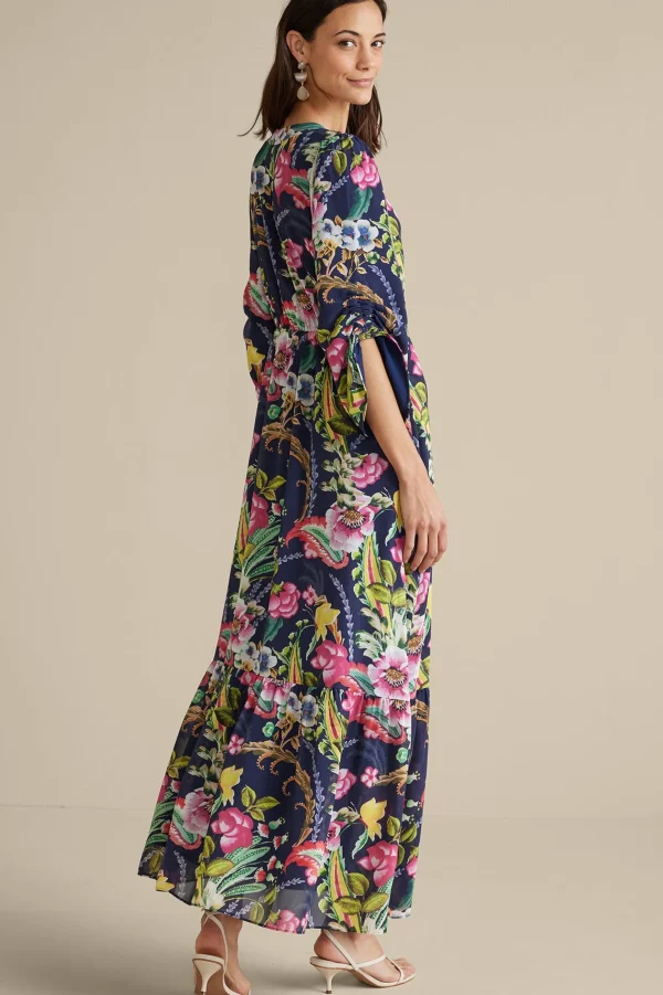Feminine Flourish | vacation dresses-Soft Surroundings Samantha Maxi Dress Navy Paisley