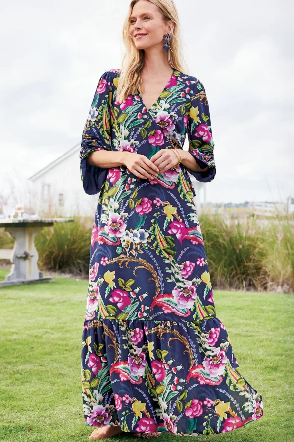 Feminine Flourish | vacation dresses-Soft Surroundings Samantha Maxi Dress Navy Paisley