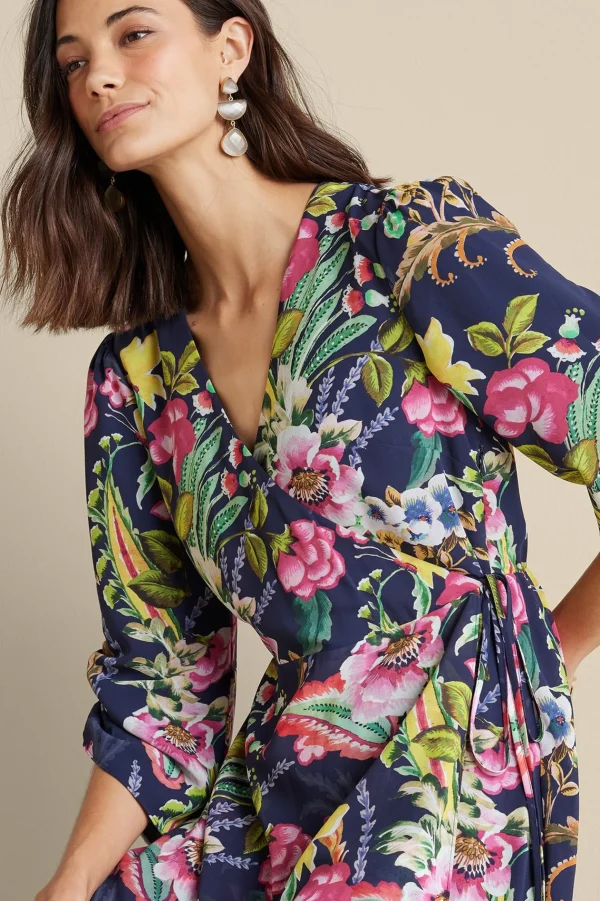 Feminine Flourish | vacation dresses-Soft Surroundings Samantha Maxi Dress Navy Paisley
