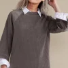 Everyday Styles | three quarter length-Soft Surroundings Samina Corduroy Pullover Shoreline Grey