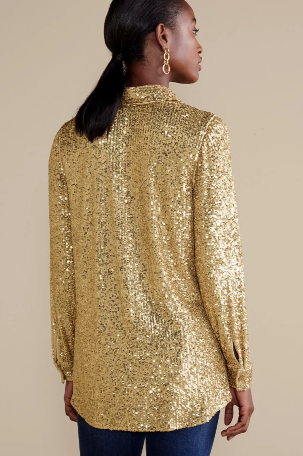 Feminine Flourish | long sleeve-Soft Surroundings Sancerre Sequin Shirt Gold Sequin
