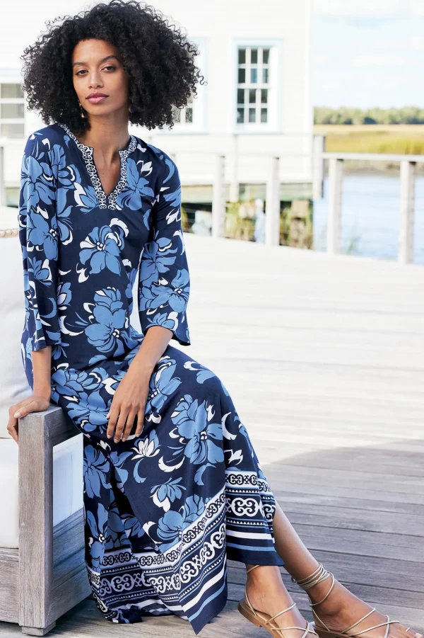 Into The Blues | Vacation Shop-Soft Surroundings Sedona Maxi Dress Menara Bloom Blue + White