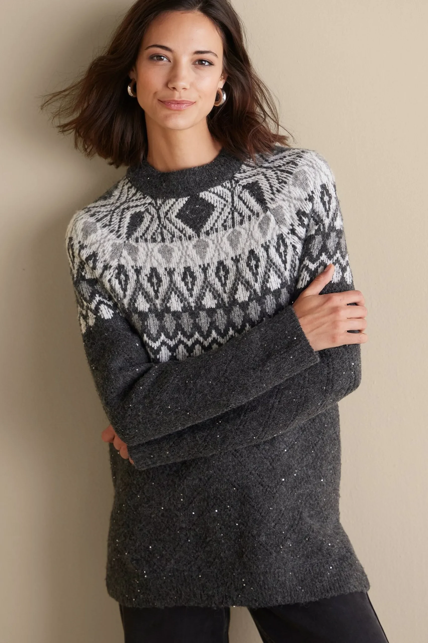 seelie_fair_isle_sweater_0.webp Everyday Styles | Sweaters & Cardigans-Soft Surroundings Seelie Fair Isle Sweater Dark Grey