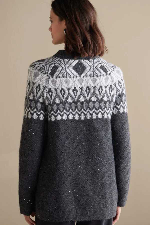 Everyday Styles | Sweaters & Cardigans-Soft Surroundings Seelie Fair Isle Sweater Dark Grey