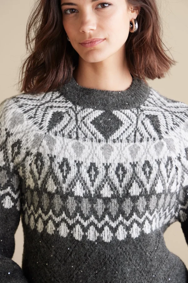 Everyday Styles | Sweaters & Cardigans-Soft Surroundings Seelie Fair Isle Sweater Dark Grey