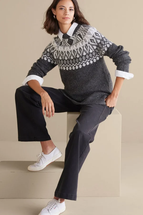 Everyday Styles | Sweaters & Cardigans-Soft Surroundings Seelie Fair Isle Sweater Dark Grey
