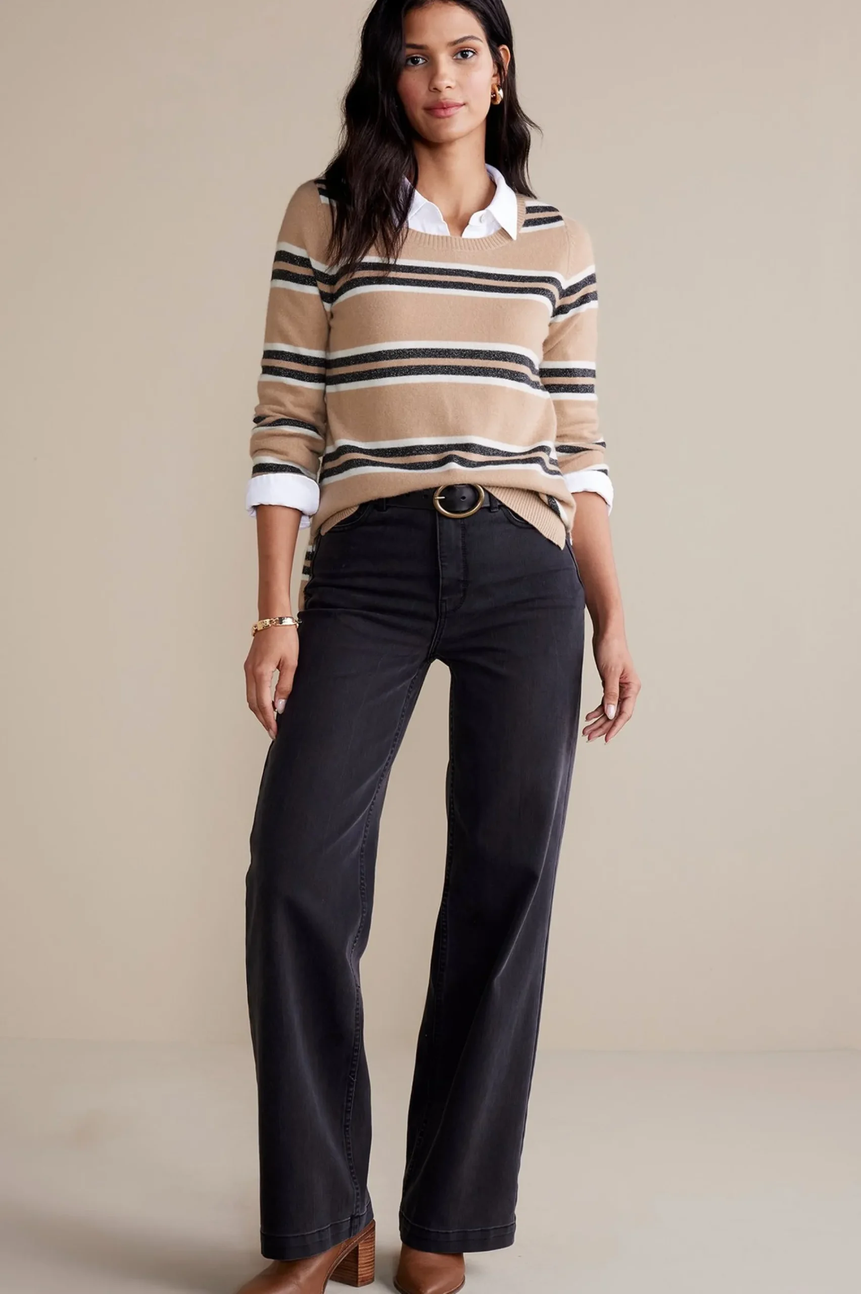 shayna_cashmere_sweater_1.webp Sweaters & Cardigans | long sleeve-Soft Surroundings Shayna Cashmere Sweater Camel Stripe