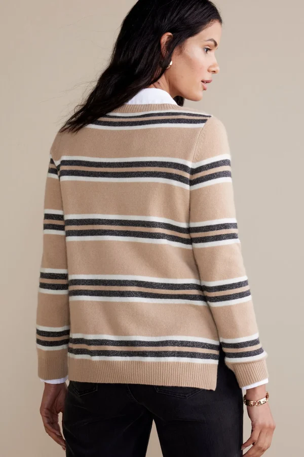 Sweaters & Cardigans | long sleeve-Soft Surroundings Shayna Cashmere Sweater Camel Stripe