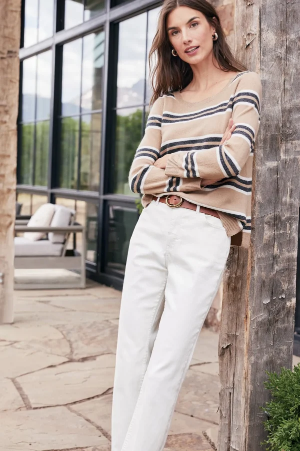 Sweaters & Cardigans | long sleeve-Soft Surroundings Shayna Cashmere Sweater Camel Stripe
