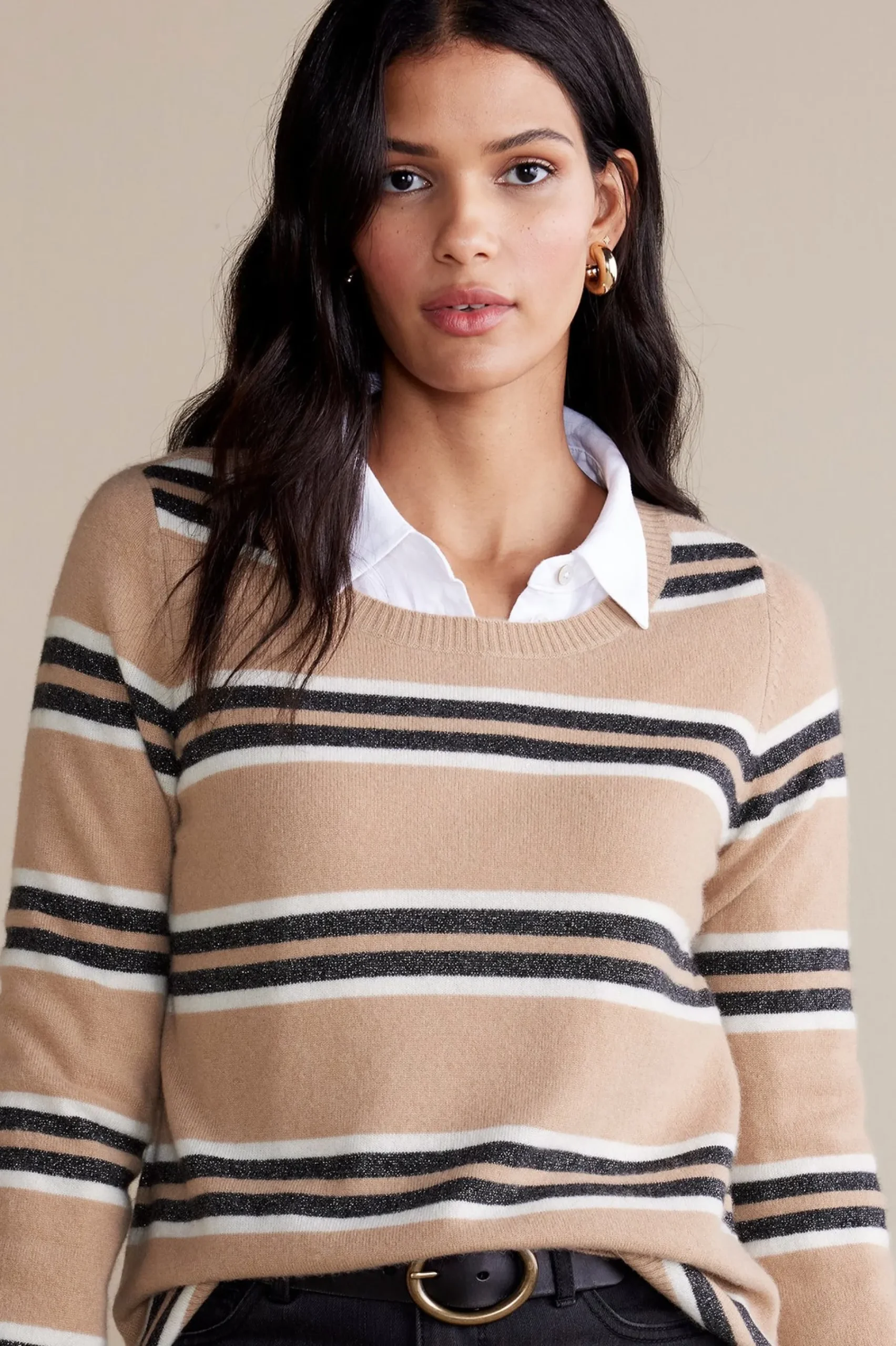 shayna_cashmere_sweater_4.webp Sweaters & Cardigans | long sleeve-Soft Surroundings Shayna Cashmere Sweater Camel Stripe