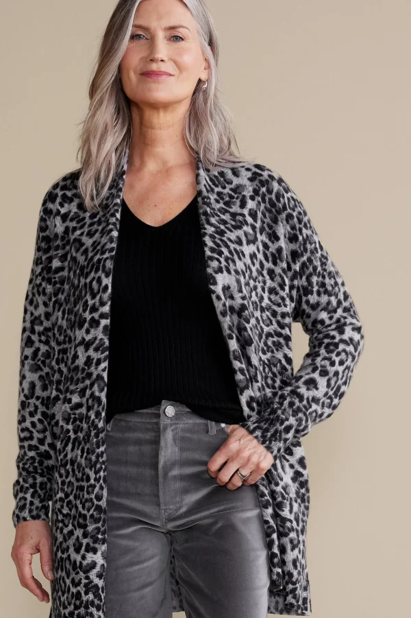 Sweaters & Cardigans | prints-Soft Surroundings Sibyl Cashmere Printed Cardigan Snow Leopard