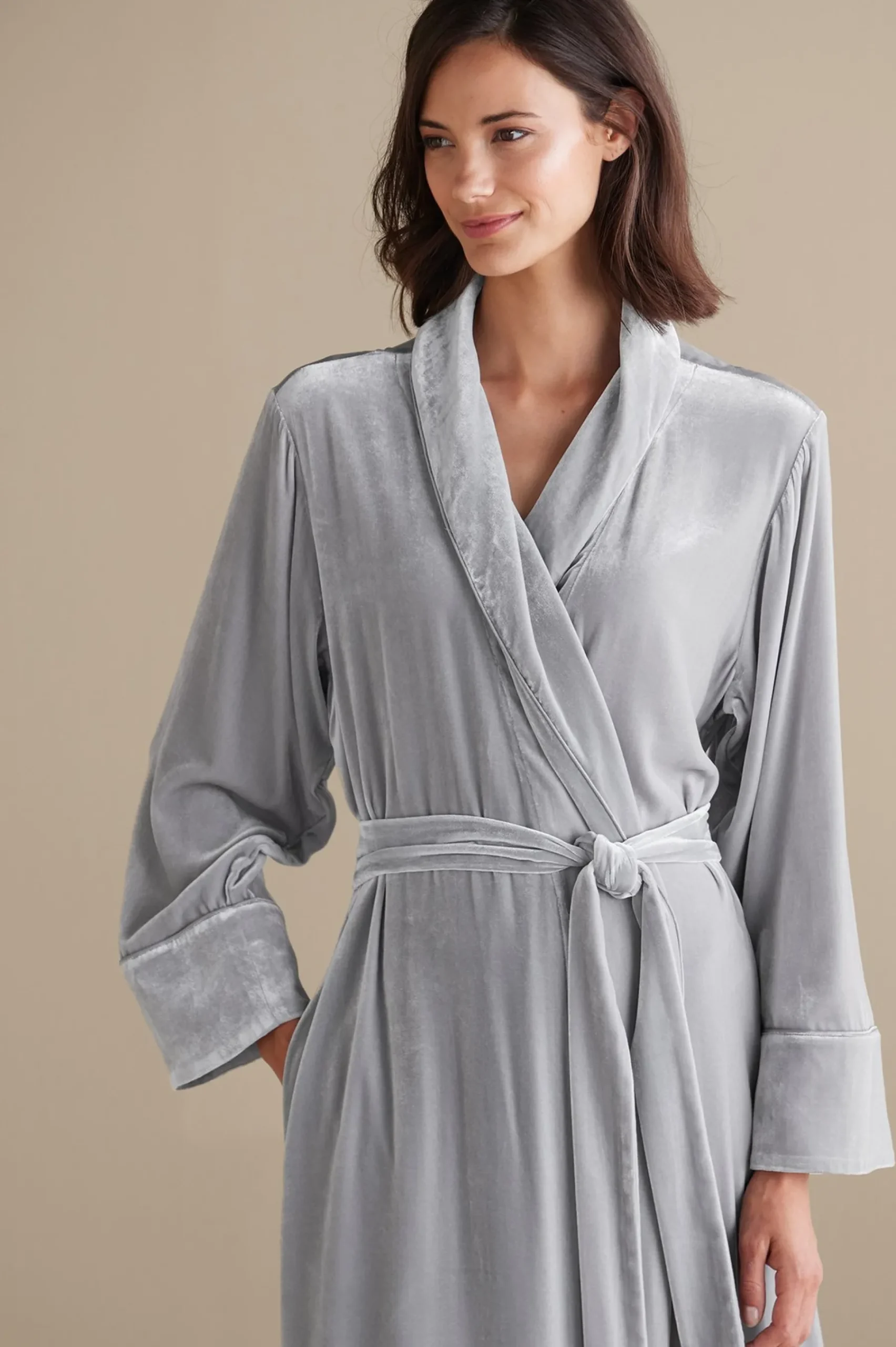 silk_velvet_robe_1.webp Sleepwear & Lounge | EVelvet Styles-Soft Surroundings Silk Velvet Robe Platinum Grey
