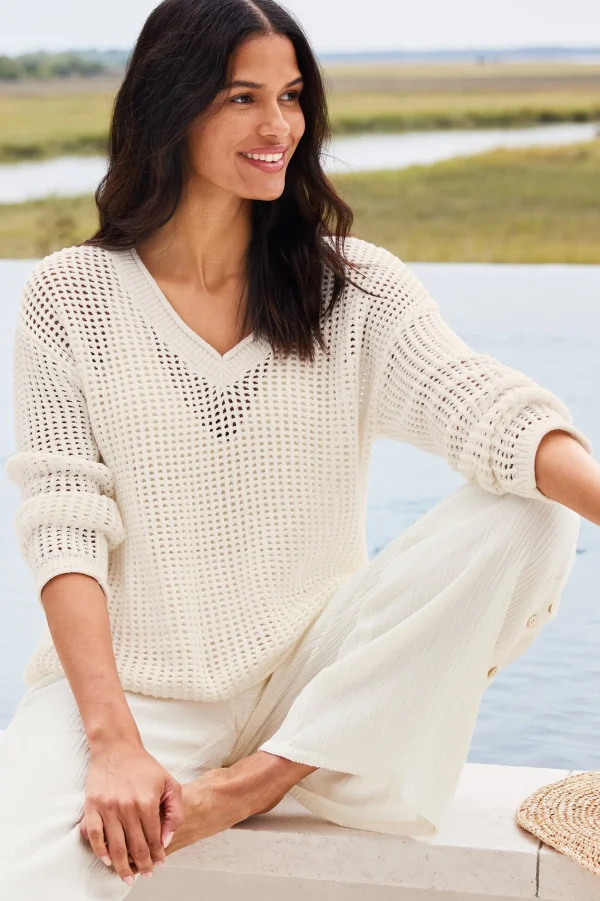 Feminine Flourish | Vacation Shop-Soft Surroundings Simone Crochet Sweater White