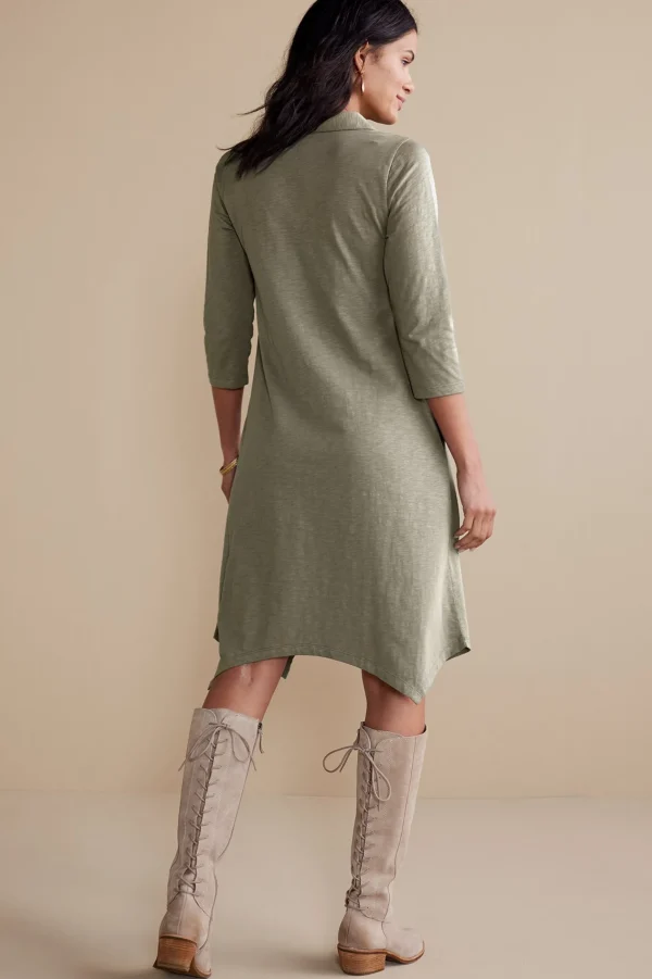 solids | short-Soft Surroundings 3/4 Sleeve Danielle Button Dress Agave Green