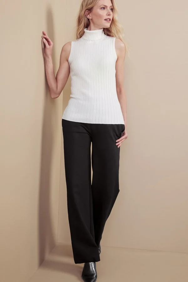 Soft Essential Styles | full length-Soft Surroundings Soft Essential Ponte Wide Leg Pants Black