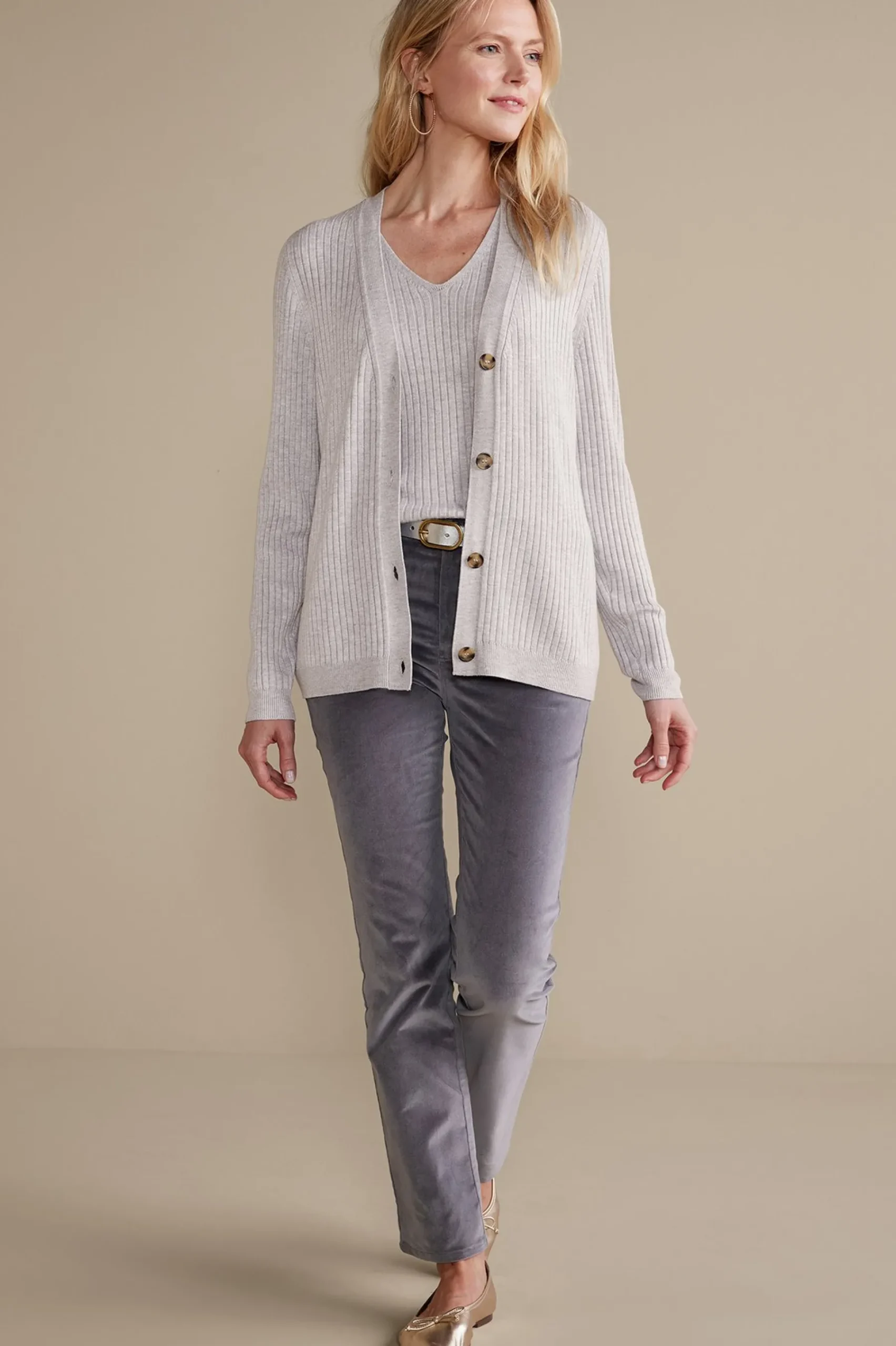 soft_essential_ribbed_but_1.webp Soft Essential Styles | Everyday Styles-Soft Surroundings Soft Essential™ Ribbed Button-Front Cardi Light Grey Heather