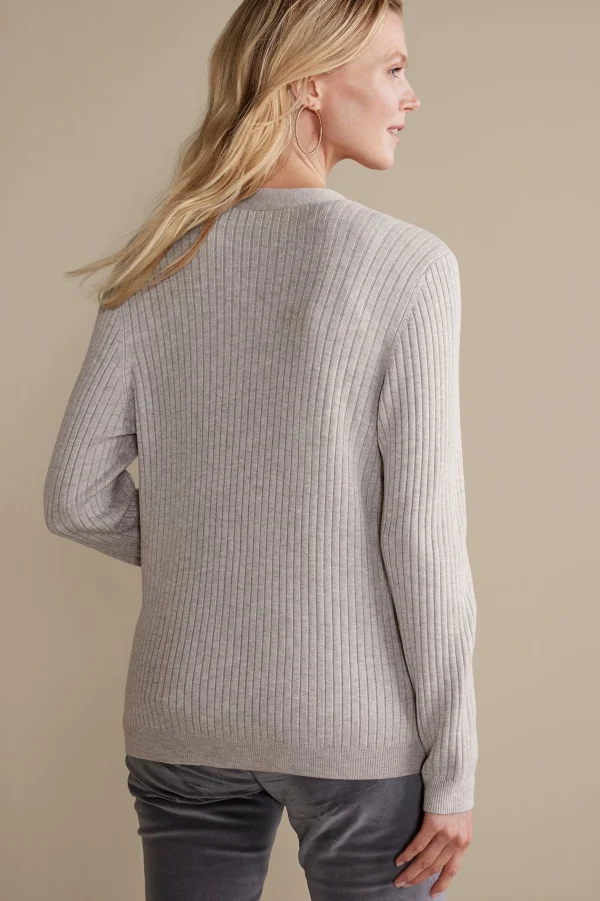 Soft Essential Styles | Everyday Styles-Soft Surroundings Soft Essential™ Ribbed Button-Front Cardi Light Grey Heather