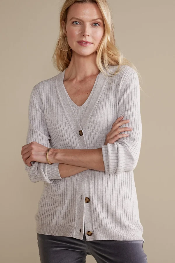 Soft Essential Styles | Everyday Styles-Soft Surroundings Soft Essential™ Ribbed Button-Front Cardi Light Grey Heather