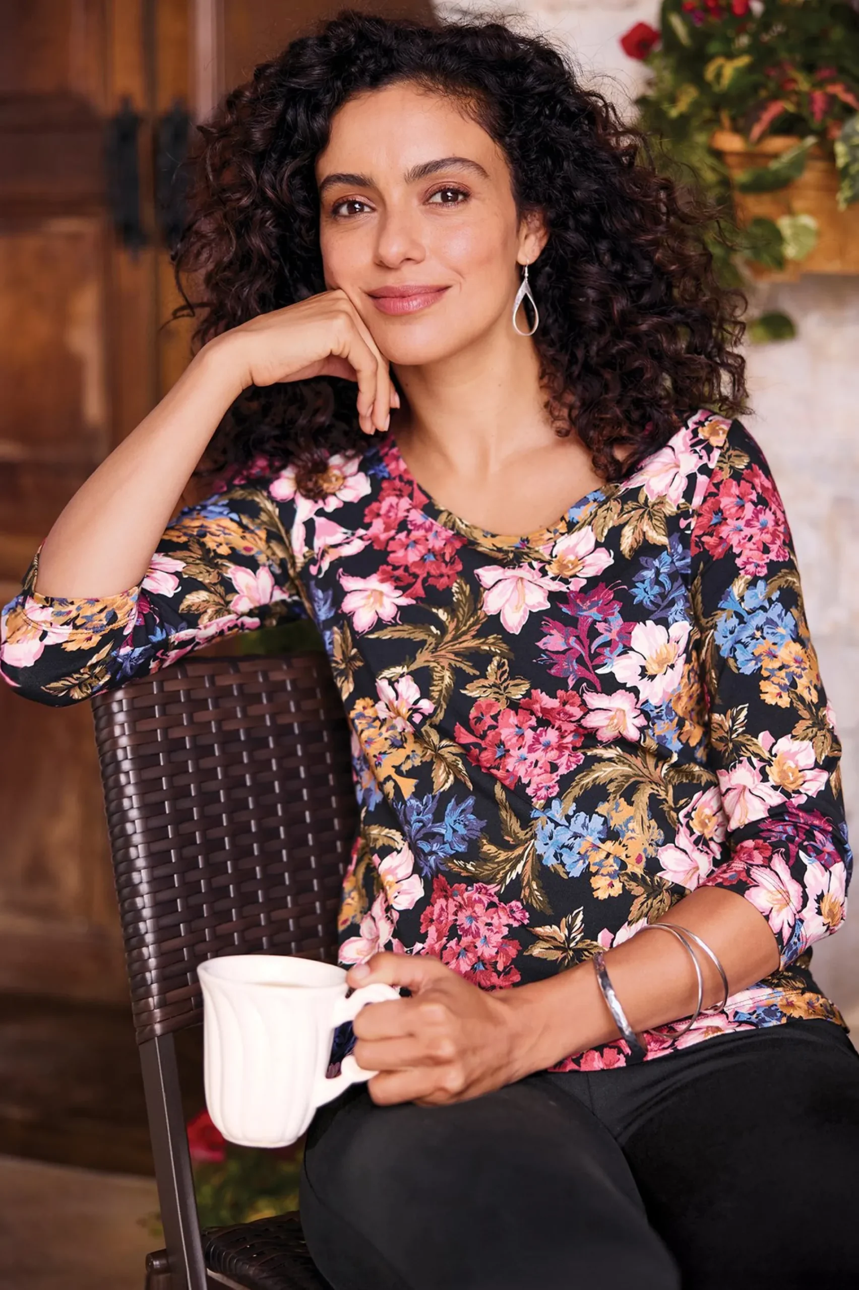 soft_essential_supimasups_3-2.webp Soft Essential Styles | Feminine Flourish-Soft Surroundings Soft Essential™ SUPIMA® 3/4 Sleeve Tee Black