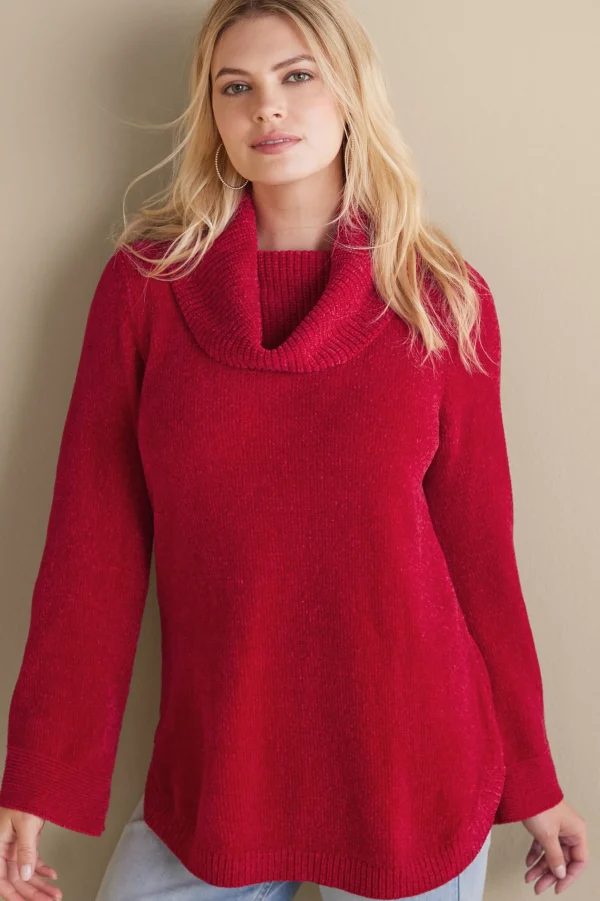 Everyday Styles | Sweaters & Cardigans-Soft Surroundings Soft Winds Chenille Tunic Sweater Sangria Red