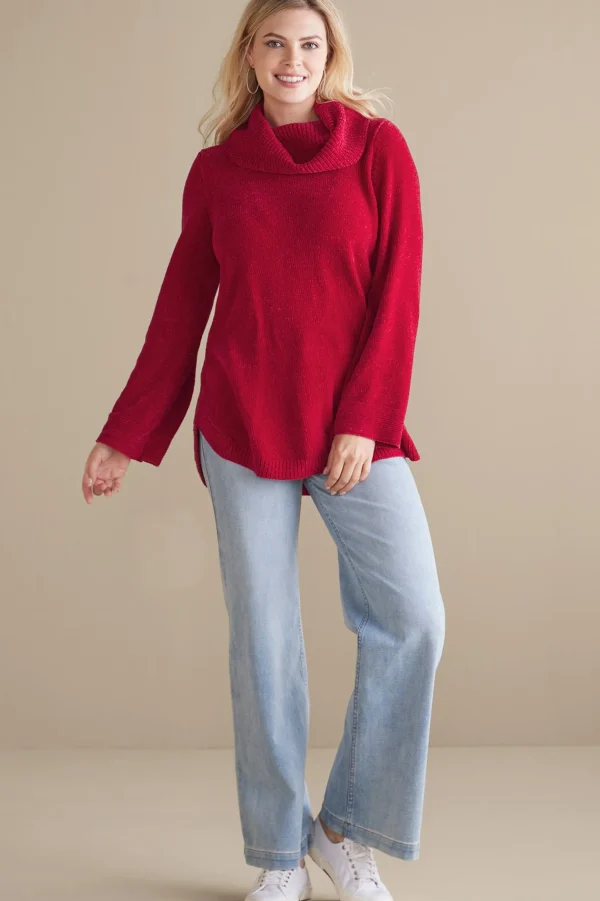 Everyday Styles | Sweaters & Cardigans-Soft Surroundings Soft Winds Chenille Tunic Sweater Sangria Red