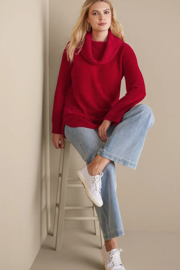 Everyday Styles | Sweaters & Cardigans-Soft Surroundings Soft Winds Chenille Tunic Sweater Sangria Red