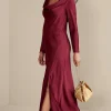 occasion dresses | solids-Soft Surroundings Solange Satin Dress Cabernet
