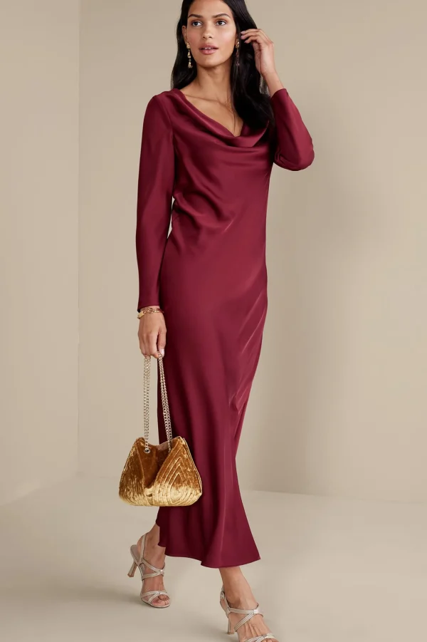 occasion dresses | solids-Soft Surroundings Solange Satin Dress Cabernet