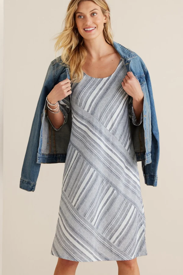Vacation Shop | Linen Shop-Soft Surroundings Sonya Linen Dress White/Blue