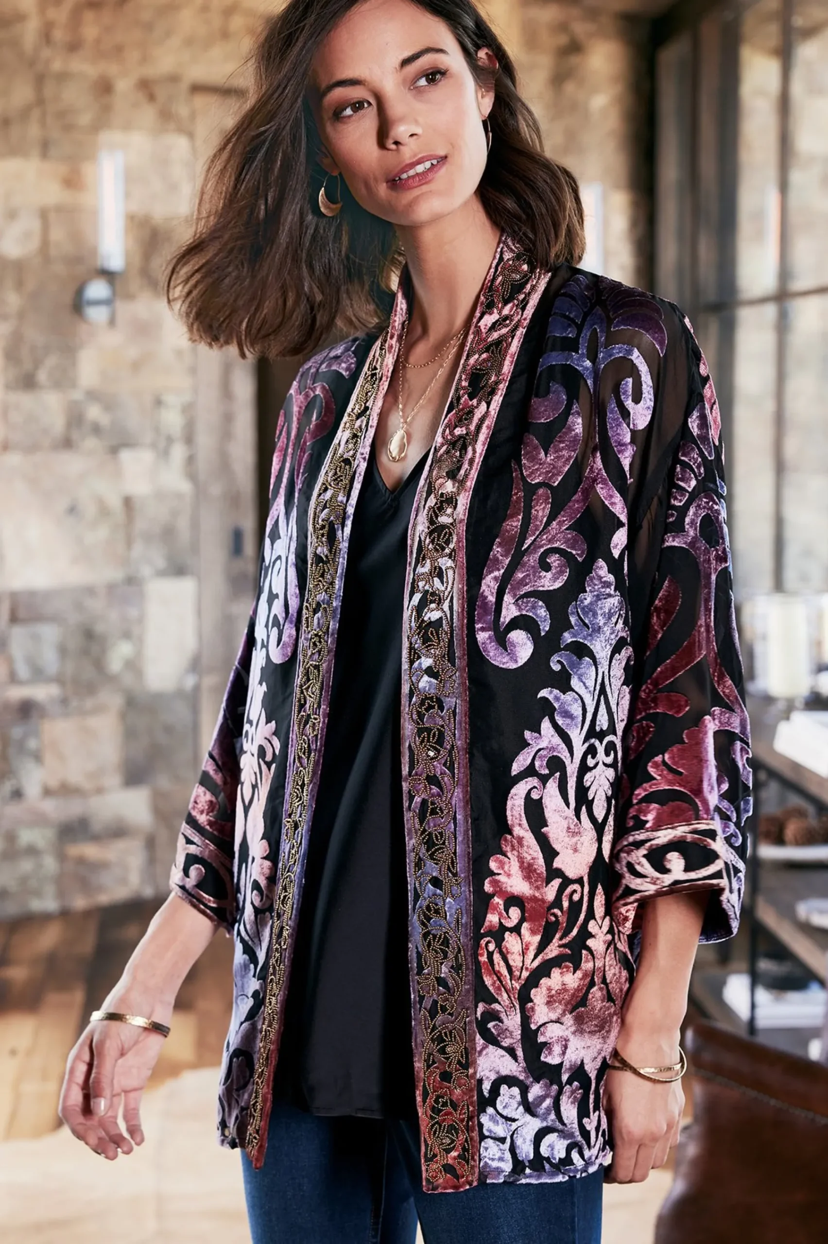 sophia_topper_3.webp Feminine Flourish | EVelvet Styles-Soft Surroundings Sophia Topper Purple Gold Metallic