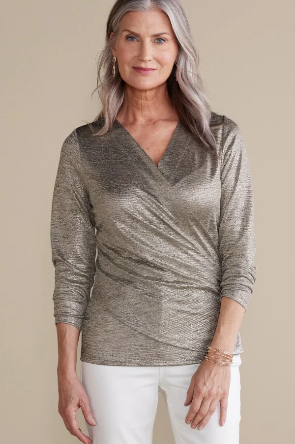 long sleeve | novelty-Soft Surroundings Stella Top Neutral Foil