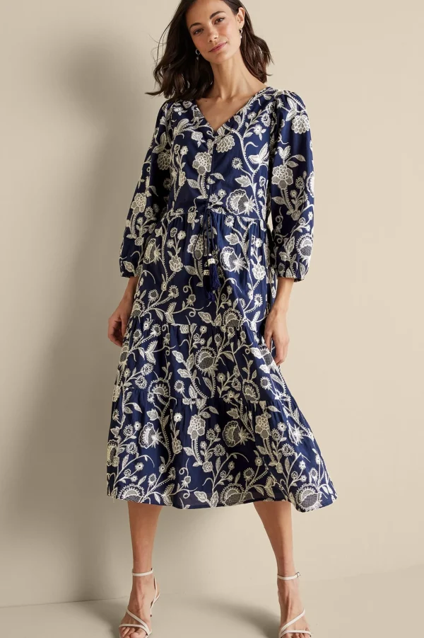Into The Blues | Vacation Shop-Soft Surroundings Tilda Embroidered Midi Dress Navy