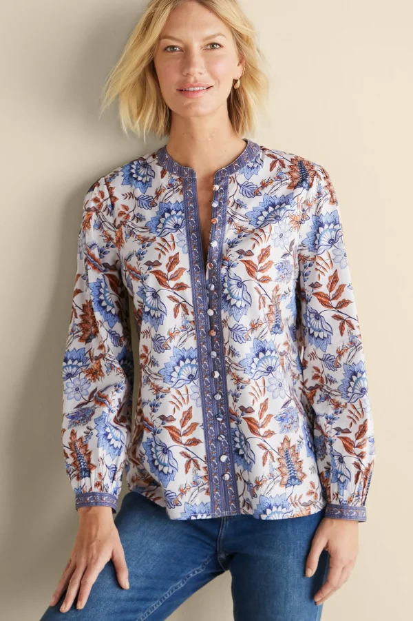 Feminine Flourish | Into The Blues-Soft Surroundings Tracy Top Chambray Calico